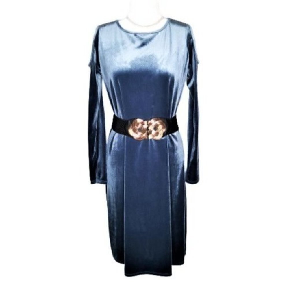 Piphany Blue Velvet Chelsea Cold Shoulder Dress